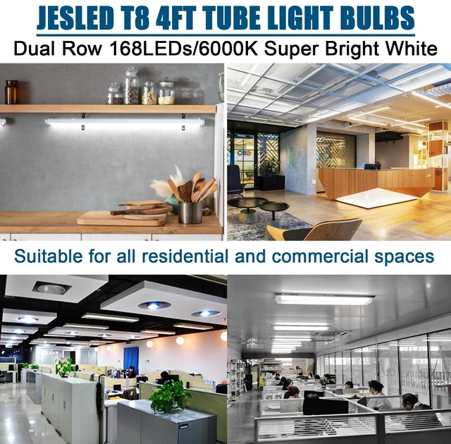 Alt view image 7 of 7 - 4FT LED T8 Type A+B Tube Lights, 24W(65W Equivalent), 3200LM, 6000K Single or Double End Powered, Plug and Play or Ballast Bypass, 4 Foot T10 T12 Fluorescent Bulbs Replacement, Clear(2-Pack)
