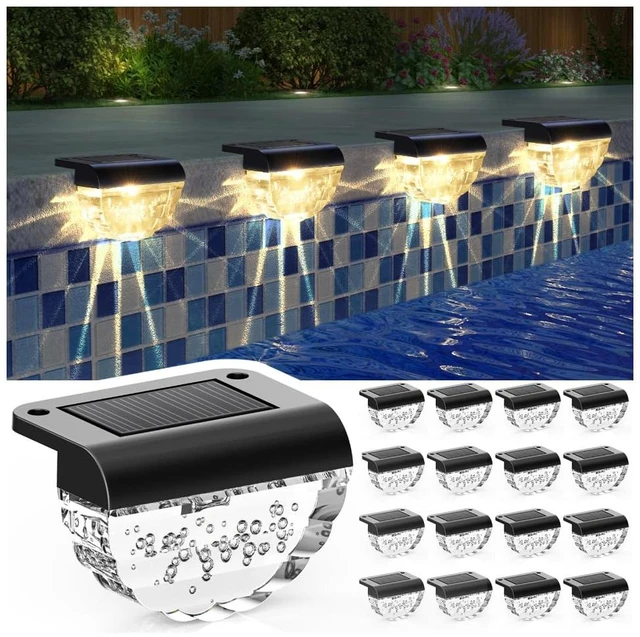 Main image of 16 Pack Solar Deck Lights Outdoor, Solar Step Lights Waterproof for Outside, Yard, Patio, Garden, Pool, Railing, Stairs, Fence (Warm White)