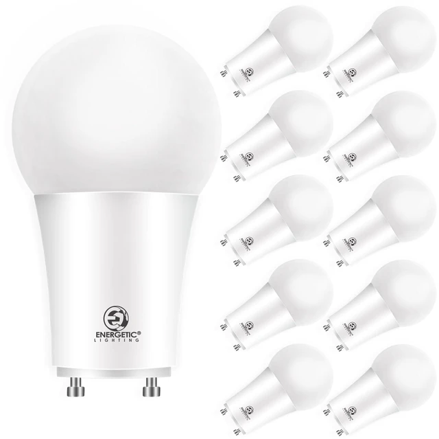 Main image of Energetic LED GU24 Light Bulb, A19 Shape 60 Watt Equivalent (8.5W), 3000K Warm White, 800 Lumens, Non-Dimmable, 2 Pin LED Light Bulb, UL Listed, 10 Packs