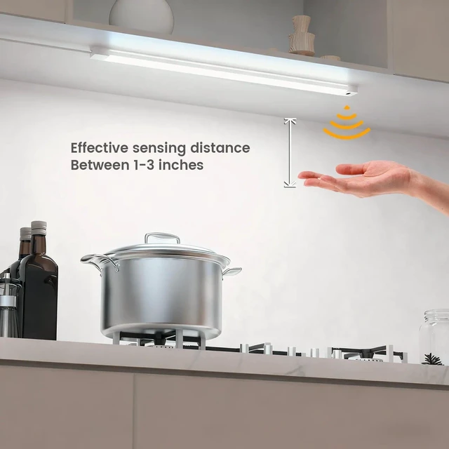 Alt view image 2 of 7 - 2pcs 16 Inch Under Cabinet Lights with Hand Wave,Plug and Play 5000K Daylight White,Dimmable,CRI>90,110V,420Lumen,7W,Bright Counter,Shelf,Above the Sink