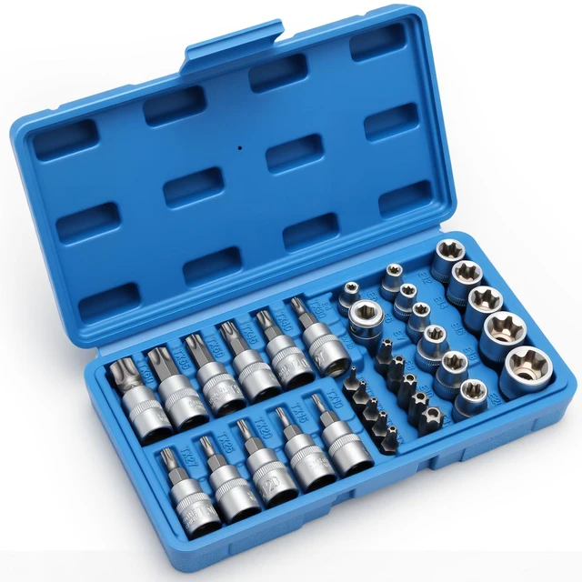 Alt view image 7 of 7 - 34-Piece 3/8'' Drive Torx Star Bit sockets CR-V E-Socket Set, E4-20, T10-60, Tamper Proof Set TT10-TT55, 5/16"F to 3/8"M adapter with Storage Case