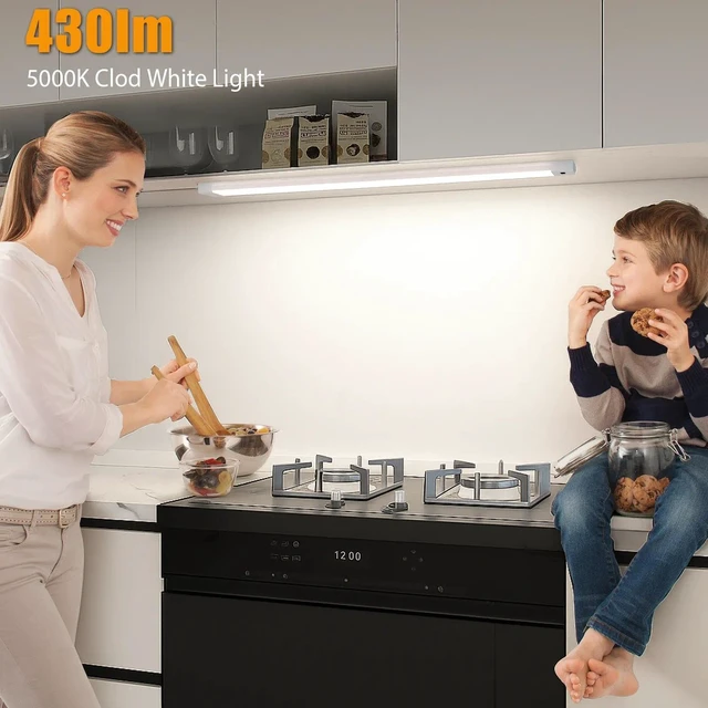 Alt view image 5 of 7 - 2pcs 16 Inch Under Cabinet Lights with Hand Wave,Plug and Play 5000K Daylight White,Dimmable,CRI>90,110V,420Lumen,7W,Bright Counter,Shelf,Above the Sink