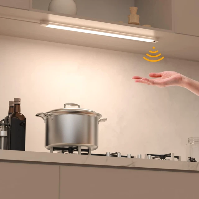 Alt view image 2 of 7 - 2pcs 16 Inch Under Cabinet Lights with Hand Wave,Plug and Play 4000K Natural White,Dimmable,CRI>90,110V,420Lumen,7W,Bright Counter,Shelf,Above the Sink