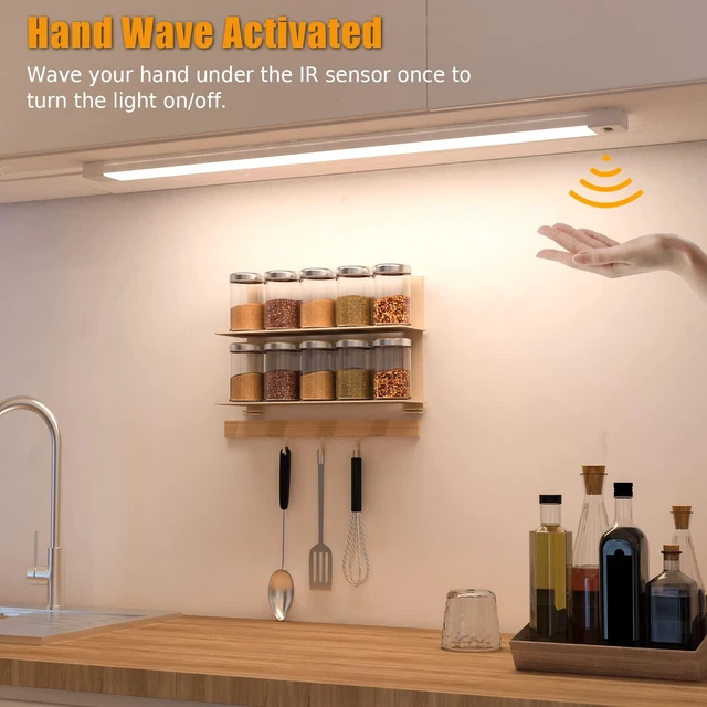 Alt view image 3 of 7 - 2pcs 16 Inch Under Cabinet Lights with Hand Wave,Plug and Play 4000K Natural White,Dimmable,CRI>90,110V,420Lumen,7W,Bright Counter,Shelf,Above the Sink