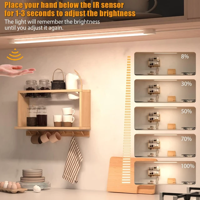 Alt view image 5 of 7 - 2pcs 16 Inch Under Cabinet Lights with Hand Wave,Plug and Play 4000K Natural White,Dimmable,CRI>90,110V,420Lumen,7W,Bright Counter,Shelf,Above the Sink