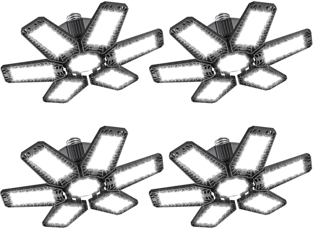 Main image of 4 Pack Garage Light - 180W 18000 LM 6500K Deformable Garage Lights Ceiling LED with 6+1 Adjustable Panels, Shop Lights E26/E27 Screw Socket for workshops, Parking, Basement, Storage Room