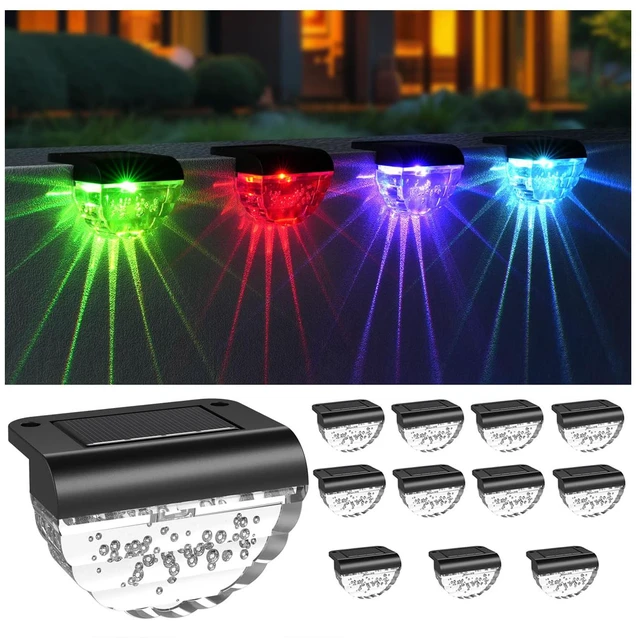 Main image of 12 Pack Solar Deck Lights Outdoor, Solar Step Lights Waterproof for Outside, Yard, Patio, Garden, Pool, Railing, Stairs, Fence (Color Changing)
