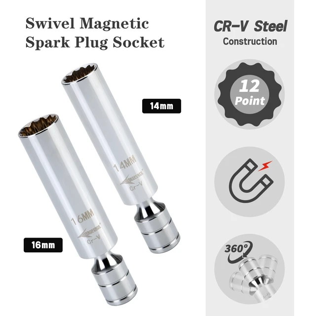 Alt view image 3 of 7 - 14PCS 3/8" Drive Spark Plug Socket Set Includes 2 Magnetic Sockets (14mm, 16mm) & 5 Rubber-Grip Sockets + Torque Wrench (5-45 Lb.ft), Swivel Joint & Extension Bar CR-V Steel