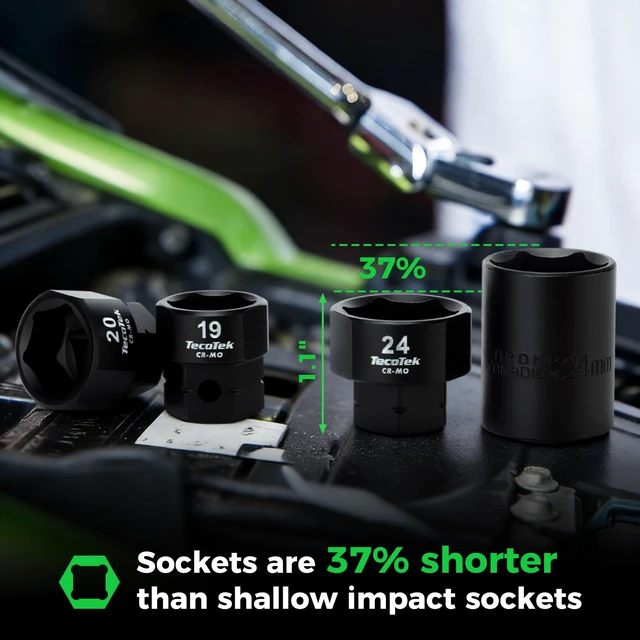 Alt view image 5 of 7 - 14PCS 1/2" Drive 17-30mm Low Profile Nano Impact Socket Set