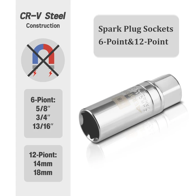 Alt view image 4 of 7 - 14PCS 3/8" Drive Spark Plug Socket Set Includes 2 Magnetic Sockets (14mm, 16mm) & 5 Rubber-Grip Sockets + Torque Wrench (5-45 Lb.ft), Swivel Joint & Extension Bar CR-V Steel