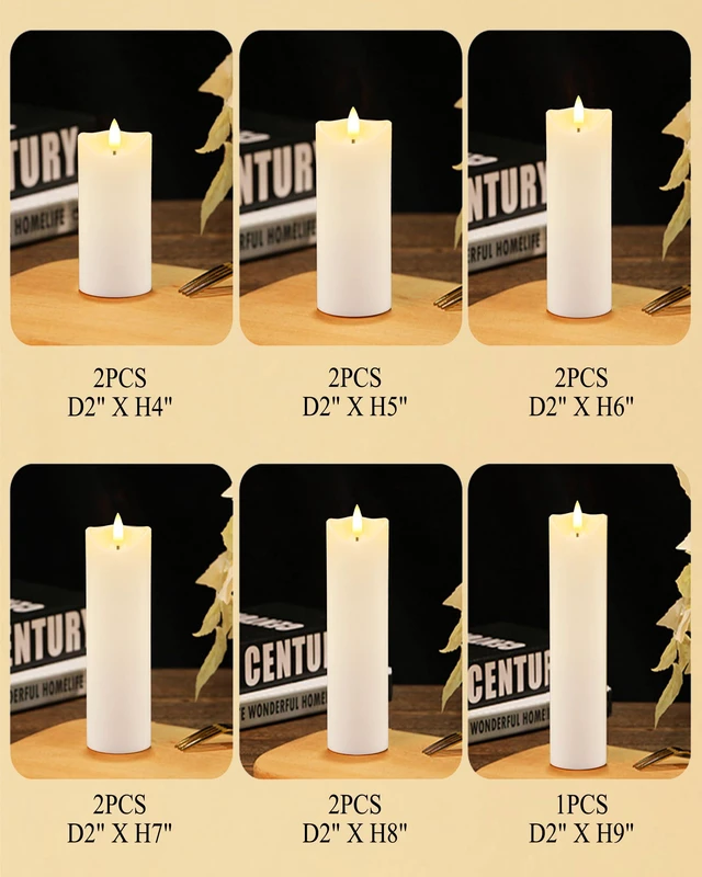 Alt view image 6 of 6 - 9-Pack Flickering Flameless Candles with Remote Timer, LED, Real Wax 2" Diameter White Pillar Candles, Fake Candles, Battery Operated Candles for Home, Fireplace, Centerpiece and Rustic Decor