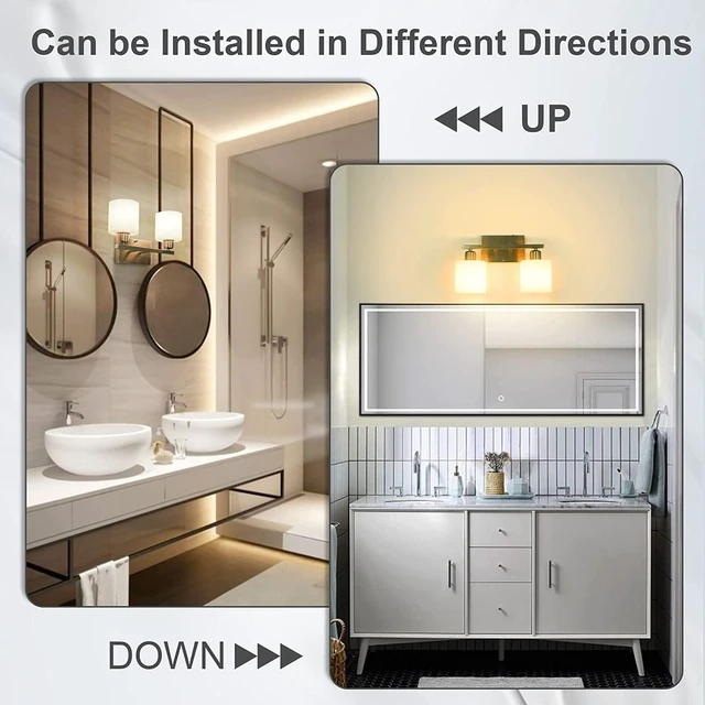 Alt view image 4 of 7 - Bathroom Vanity Light Fixture Brushed Nickel, 2-Light Wall Sconces Anti-Rust Vanity Lights Over Mirror, 12 Inches, E26 Standard Socket, Milky White Glass Shades, Bulbs Not Included