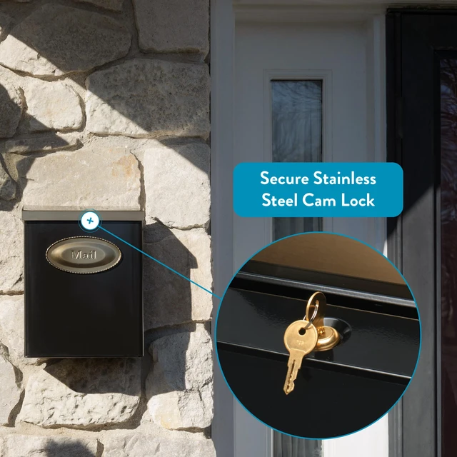Alt view image 2 of 7 - Designer Locking Wall Mount Mailbox, Black, Medium Galvanized steel build with a concealed lock and key drop box and weather-resistant outdoor construction