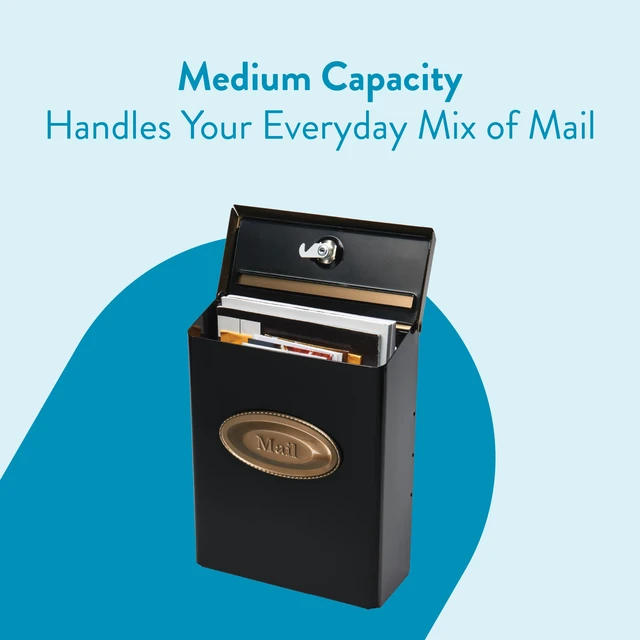 Alt view image 3 of 7 - Designer Locking Wall Mount Mailbox, Black, Medium Galvanized steel build with a concealed lock and key drop box and weather-resistant outdoor construction