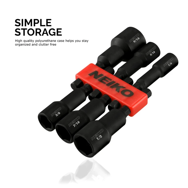 Alt view image 4 of 6 - 10190A Magnetic Nut Driver Set, 6 Piece Impact Nut Driver Set, SAE, 1/4 to 9/16, 2-9/16 Long Nut Driver Bit Set for Impact Drill, Cr-V