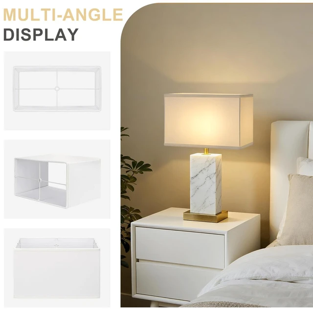 Alt view image 3 of 7 - Rectangular Lamp Shades Set of 2, 16"L x 8"W x 10"H, Large Rectangle Lampshades for Table Lamps Floor Lamps, Natural Linen Bedside Lamp Shades, Spider, Harp Holders Included, Easy Assembly, White
