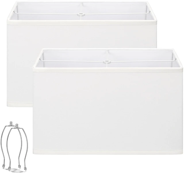 Main image of Rectangular Lamp Shades Set of 2, 16"L x 8"W x 10"H, Large Rectangle Lampshades for Table Lamps Floor Lamps, Natural Linen Bedside Lamp Shades, Spider, Harp Holders Included, Easy Assembly, White