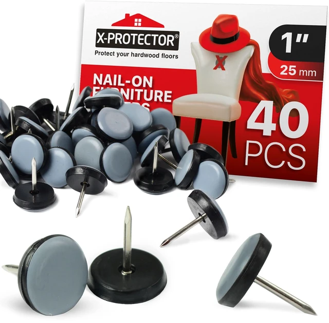 Main image of Chair Glides 1" Furniture Glides 40 pc Grey Nail-on Sliders Premium Chair Leg Floor Protectors Slide Effortlessly with Chair Leg Pads That Protect Your Floor!