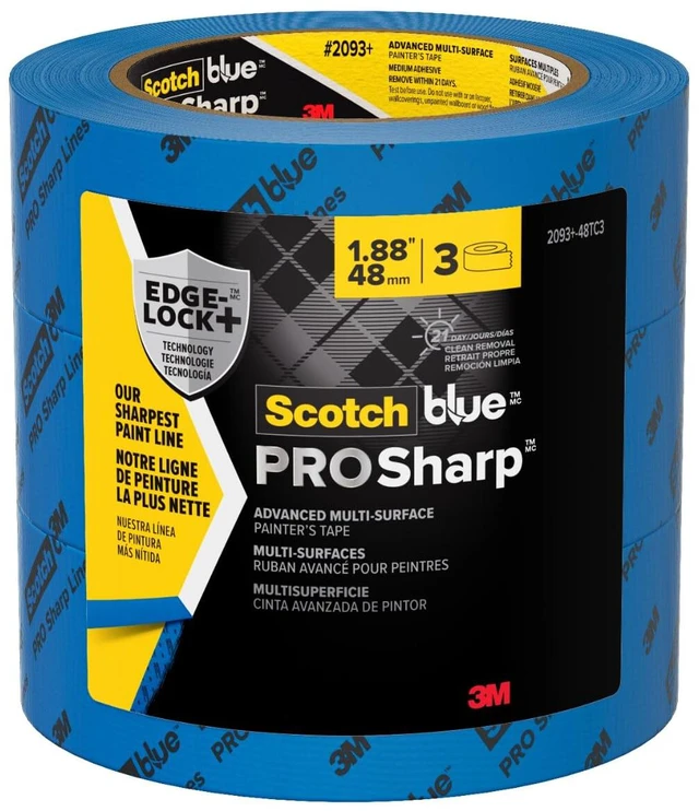 Main image of PROSharp Painter's Tape 2 Inch Wide (1.88 in x 60 yd) 3 Rolls Blue Tape Protects Surfaces and Removes Easily, Edge-Lock Tape for Indoor and Outdoor Use (2093+-48AC3)
