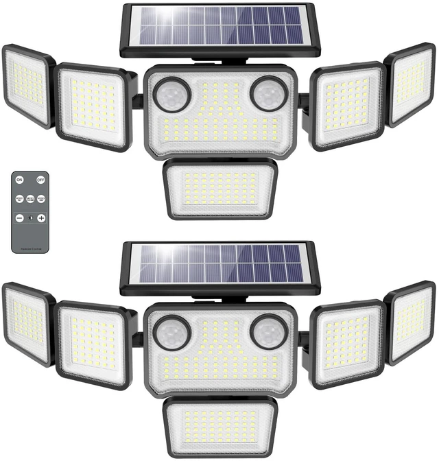 Main image of Solar Lights Outdoor, 6000LM 284 LEDs Dual Motion Sensor Solar Flood Lights 6 Heads Security Wall Lights, IP65 Waterproof, Remote Control for Garden, Outside, Backyard, 2 Pack