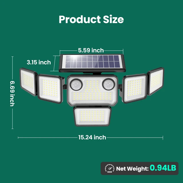 Alt view image 4 of 7 - Solar Lights Outdoor, 6000LM 284 LEDs Dual Motion Sensor Solar Flood Lights 6 Heads Security Wall Lights, IP65 Waterproof, Remote Control for Garden, Outside, Backyard, 2 Pack