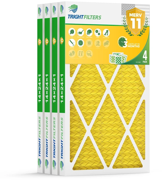 Main image of 14x24x1 Air Filter 4 Pack, MERV 11 Dust & Pet Dander Defense Electrostatic Pleated HVAC AC Furnace Filters Replacement for Home (Actual Size 13.78x23.78x0.79 in)