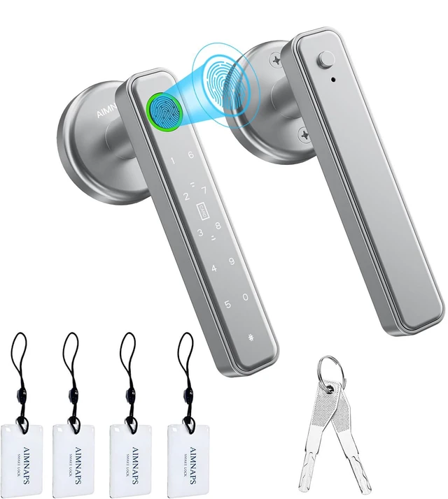 Main image of Fingerprint Door Lock, Door Locks for Bedroom, Keyless Entry Door Knob with Handle,Generate Passcode Remotely-Smart Door Lock for Apartment, Office (Silver 01)
