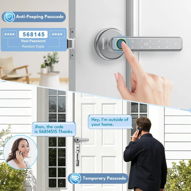 Alt view image 2 of 7 - Fingerprint Door Lock, Door Locks for Bedroom, Keyless Entry Door Knob with Handle,Generate Passcode Remotely-Smart Door Lock for Apartment, Office (Silver 02)