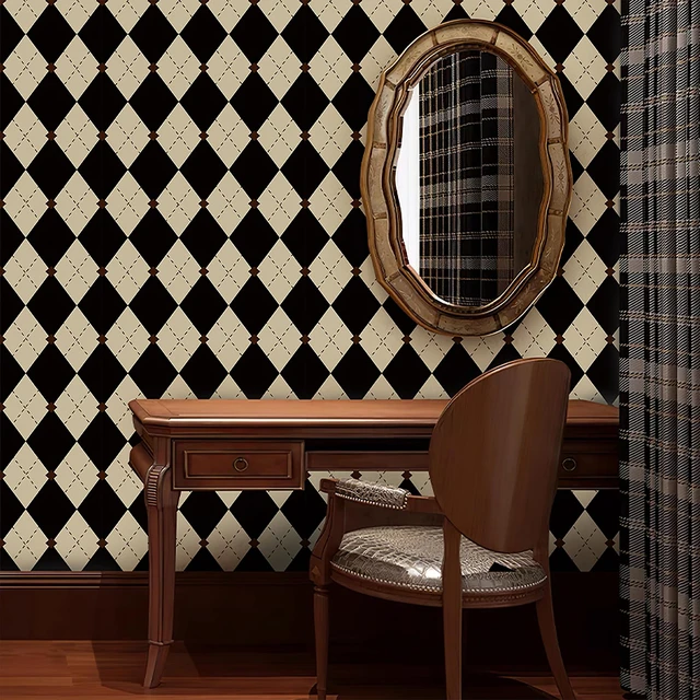 Alt view image 2 of 7 - Retro Checkered Peel and Stick Wallpaper Black and White Wallpaper 17.3"x480" Vintage Plaid British Geometric Wall Paper for Bathroom Kitchen Cabinet Contact Paper