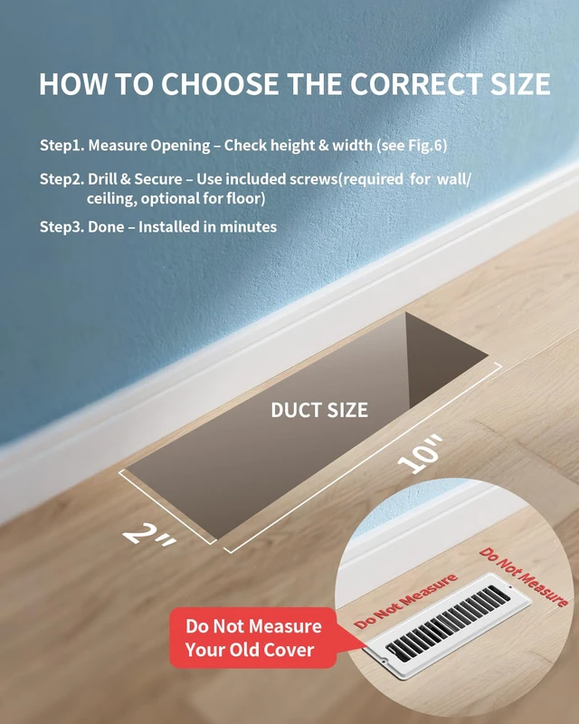 Alt view image 6 of 7 - Floor Register 2x10, 4 Pack White Vent Covers for Home Floor or Wall 8 Screws for Quick-Fit, Heavy Duty Walkable Metal Floor Vents, Air Supply Lever, Easy Adjust Toe Kick Vent Grilles