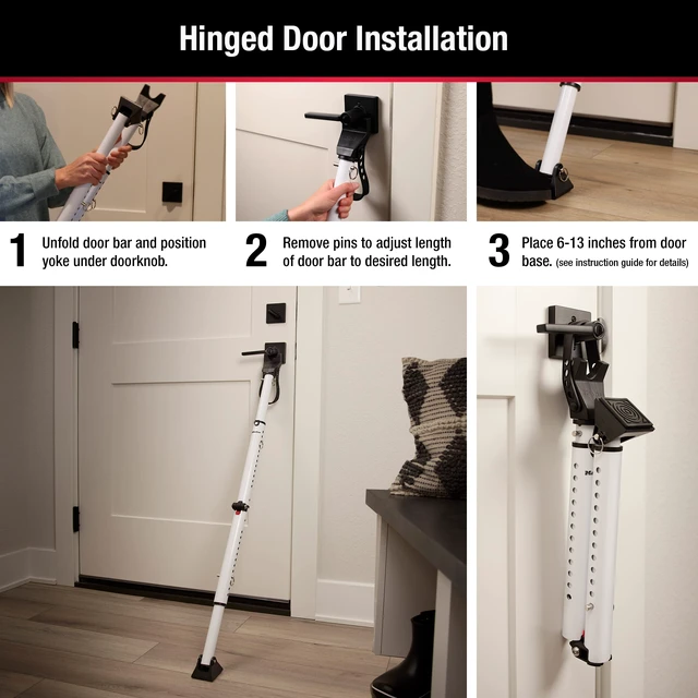 Alt view image 4 of 7 - Sliding Door Stopper and Door Security Bar, Adjustable for Hinged and Sliding Doors, Compact Enough to Travel for Hotel Security, White, 270EC