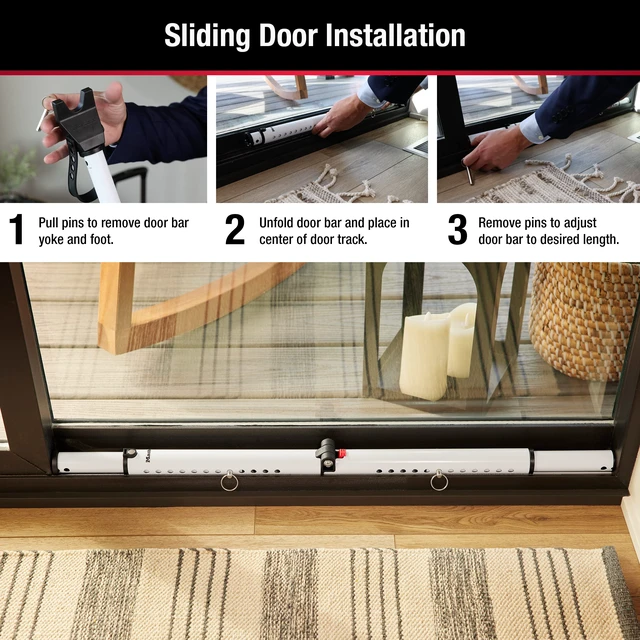 Alt view image 5 of 7 - Sliding Door Stopper and Door Security Bar, Adjustable for Hinged and Sliding Doors, Compact Enough to Travel for Hotel Security, White, 270EC