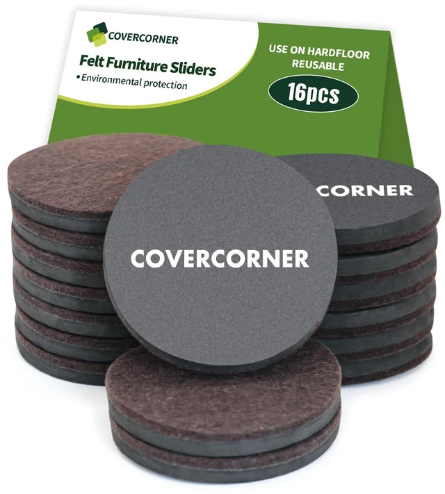 Main image of Felt Furniture Sliders for Hardwood Floors 16 PCS, 3 1/2" Brown Felt Furniture Pads for Hardwood Floors, Furniture Moving Sliders, Heavy Duty Felt Movers Sliders, Chair Leg Floor Protectors