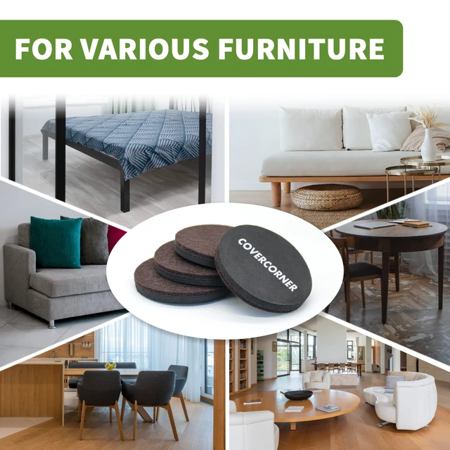Alt view image 6 of 7 - Felt Furniture Sliders for Hardwood Floors 16 PCS, 3 1/2" Brown Felt Furniture Pads for Hardwood Floors, Furniture Moving Sliders, Heavy Duty Felt Movers Sliders, Chair Leg Floor Protectors