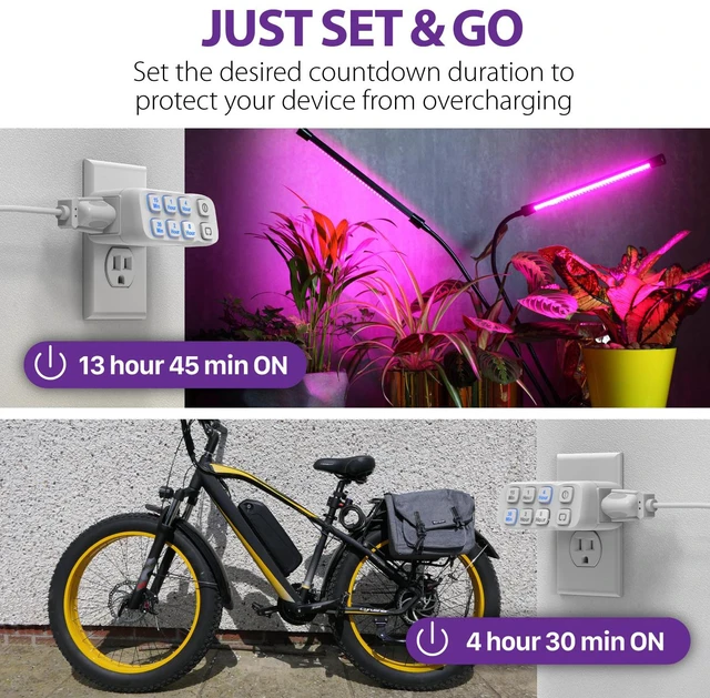 Alt view image 3 of 7 - Countdown Plug-in Timer Dual Outlets, Indoor Light Timers for Electrical Outlets, 15-30 Min, 1-2-4-8 Hour Settings, Grounded 3-Prong, 15A/1875W, ½ HP, 2-Pack