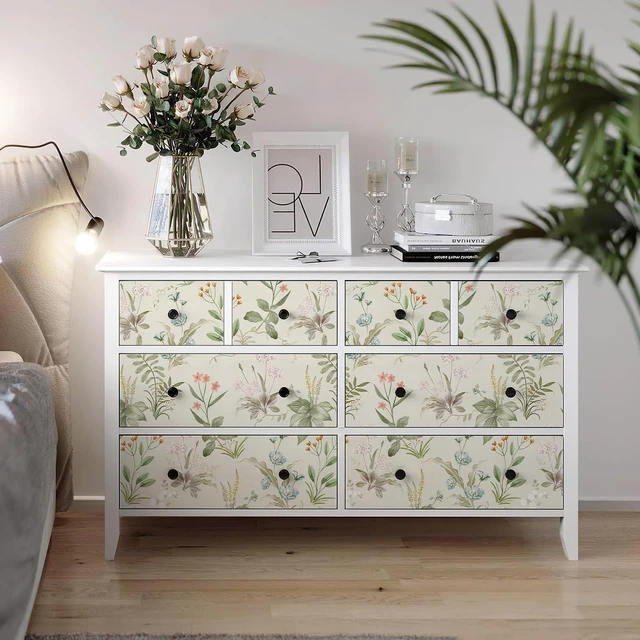 Alt view image 6 of 7 - Vintage Floral Peel and Stick Wallpaper 17.3" x 480" Beige Botanical Contact Paper Self Adhesive Removable Waterproof Wall Paper, Renter Friendly, Bedroom Cabinets DIY Decor