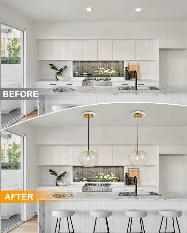 Alt view image 2 of 7 - 2-Pack Recessed Can Light Conversion Kit for 5" and 6" Ceiling Fixtures Pendant/Hanging Light Upgrade, Includes E26 Socket, Mounting Bracket, Round Ceiling PlateWhite