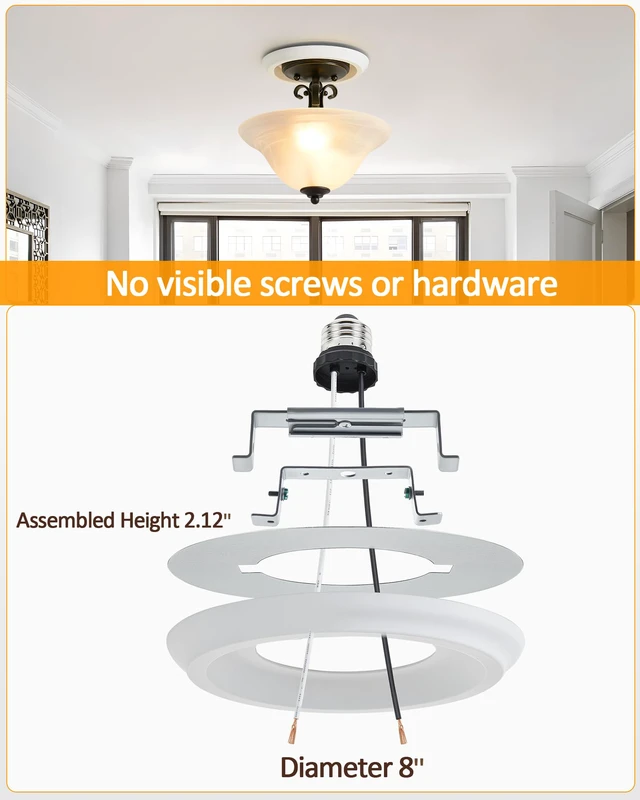Alt view image 4 of 7 - 2-Pack Recessed Can Light Conversion Kit for 5" and 6" Ceiling Fixtures Pendant/Hanging Light Upgrade, Includes E26 Socket, Mounting Bracket, Round Ceiling PlateWhite