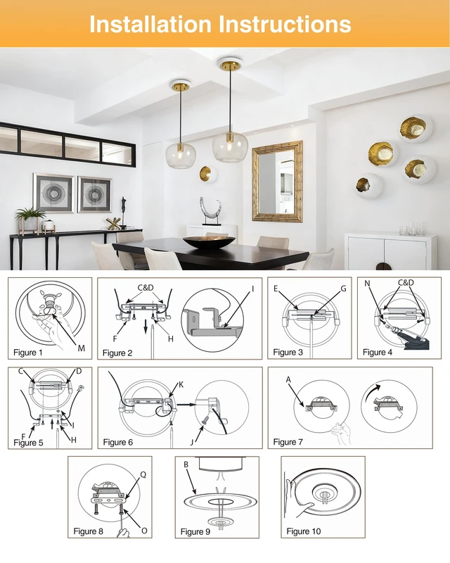 Alt view image 5 of 7 - 2-Pack Recessed Can Light Conversion Kit for 5" and 6" Ceiling Fixtures Pendant/Hanging Light Upgrade, Includes E26 Socket, Mounting Bracket, Round Ceiling PlateWhite