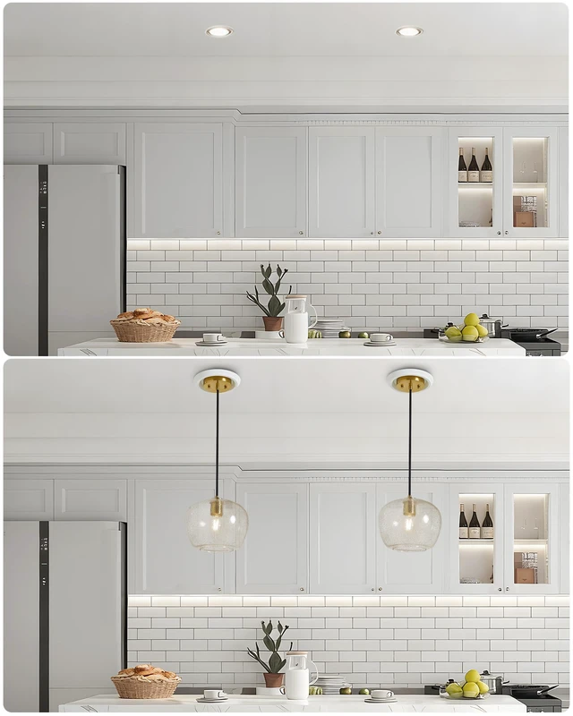 Alt view image 7 of 7 - 2-Pack Recessed Can Light Conversion Kit for 5" and 6" Ceiling Fixtures Pendant/Hanging Light Upgrade, Includes E26 Socket, Mounting Bracket, Round Ceiling PlateWhite