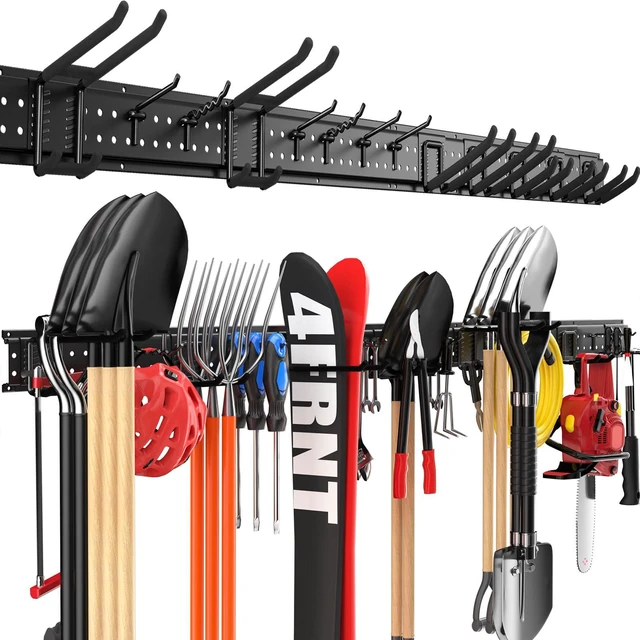 Main image of Garage Tool Organizer Wall Mount 66 inches with 13 Adjustable Heavy-Duty Hooks, Garage Organization, Garden Tool Storage Rack, Yard, and Shed, Holds Up to 520 lbs