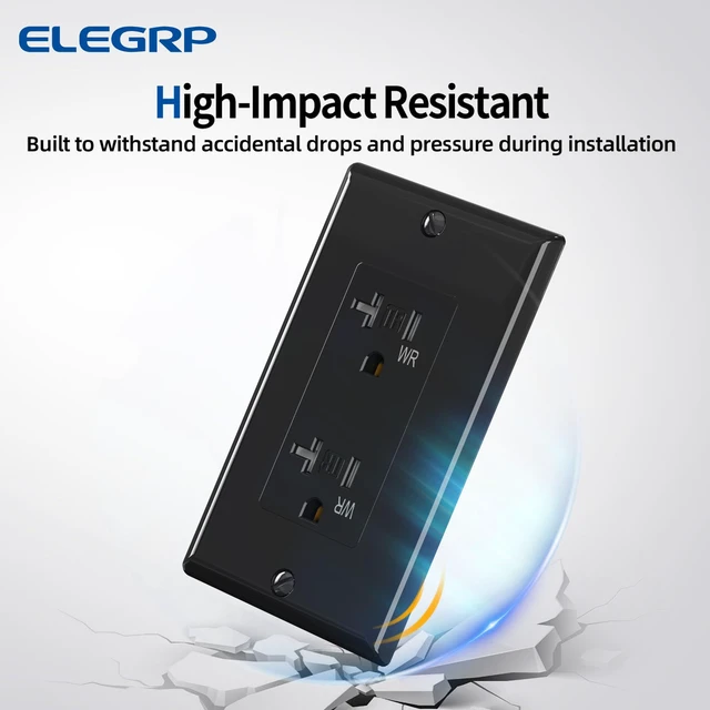 Alt view image 3 of 7 - Glossy Black Decorator Wall Receptacle Outlets, TR Tamper Resistant & WR Weather Resistant, 20A 125V Electrical Outlet with Wall Plate, Self-grounding, 2 Pole 3 Wire, 5-20R, UL Listed, 20 Pack