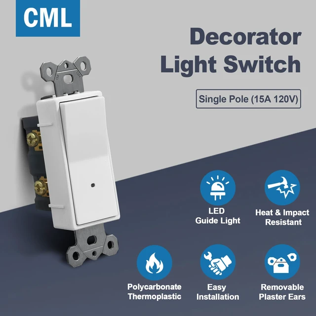 Alt view image 4 of 7 - Illuminated Guide Light Switch for Hallway, Bedroom, Bathroom, 10 Pack Single Pole Decor Paddle Rocker Wall Switch, Dusk to Dawn On/Off Light Sensor, 15 Amp 120V Grounding Wire, ETL Listed, White