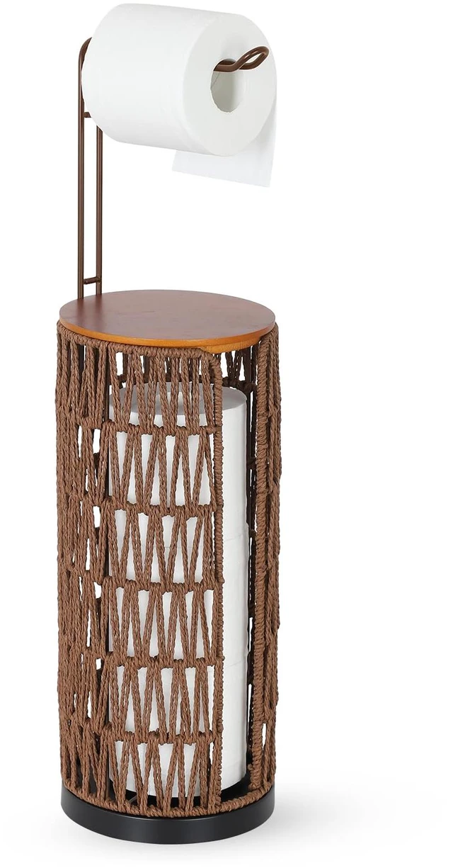 Main image of Freestanding Toilet Paper Holder with Storage,3 Rolls of Rattan Tissue Holder for Bathroom,Woven Toilet Paper Roll Holder Stand,Boho Bathroom Decor Farmhouse Toilet Paper Storage-Deep Brown