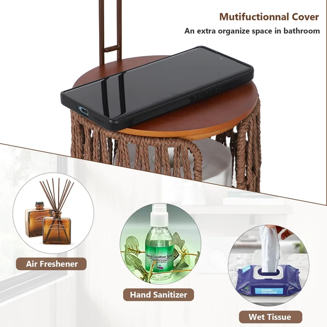 Alt view image 3 of 7 - Freestanding Toilet Paper Holder with Storage,3 Rolls of Rattan Tissue Holder for Bathroom,Woven Toilet Paper Roll Holder Stand,Boho Bathroom Decor Farmhouse Toilet Paper Storage-Deep Brown