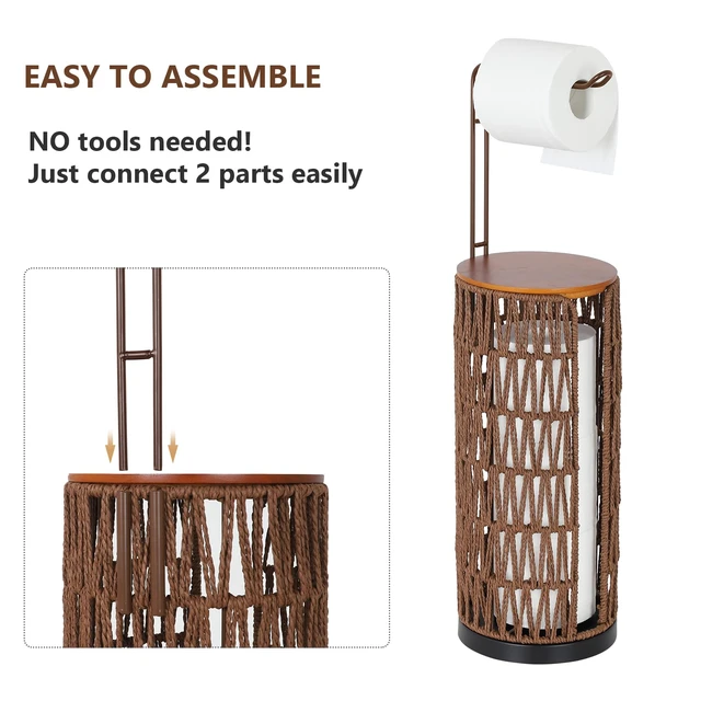 Alt view image 4 of 7 - Freestanding Toilet Paper Holder with Storage,3 Rolls of Rattan Tissue Holder for Bathroom,Woven Toilet Paper Roll Holder Stand,Boho Bathroom Decor Farmhouse Toilet Paper Storage-Deep Brown