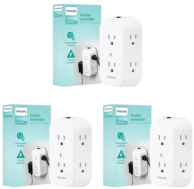 Main image of 6-Outlet Extender, Grounded Wall Tap, Reset Button, Circuit Breaker, Adapter Spaced Outlets, 3-Prong, Multiple Plug, Quick and Easy Install, Cruise Essentials, ETL Listed, White, SPS1460WA/37