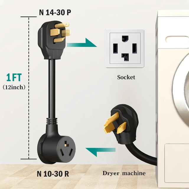 Alt view image 2 of 7 - 3 Prong to 4 Prong Dryer Plug Adapter Connects 3-Prong Old Dryer Plug to 4 Prong New Dryer Receptacle, NEMA 14-30P to 10-30R, 4-Prong Dryer Outlet Adapter