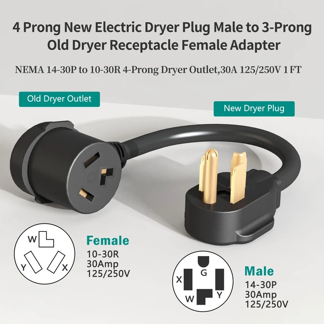 Alt view image 3 of 7 - 3 Prong to 4 Prong Dryer Plug Adapter Connects 3-Prong Old Dryer Plug to 4 Prong New Dryer Receptacle, NEMA 14-30P to 10-30R, 4-Prong Dryer Outlet Adapter