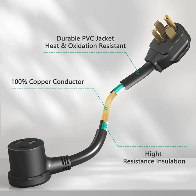 Alt view image 4 of 7 - 3 Prong to 4 Prong Dryer Plug Adapter Connects 3-Prong Old Dryer Plug to 4 Prong New Dryer Receptacle, NEMA 14-30P to 10-30R, 4-Prong Dryer Outlet Adapter